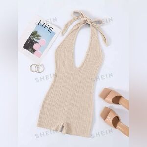 SHEIN Halter Neck Backless Romper
